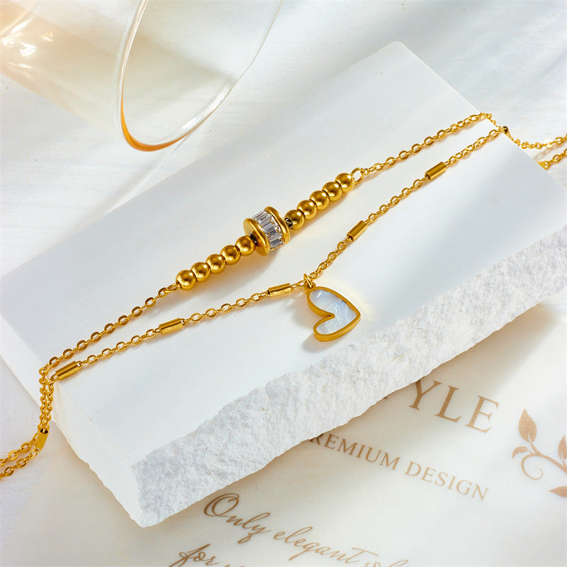Signature GetUp Boho Love Heart Double-Layer Ankle Chain – Fashion Charm Bracelet for Women