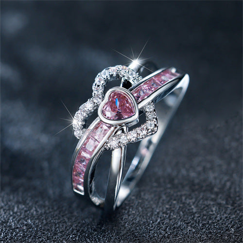 Signature GetUp Luxury Pink Diamond Cut Wave 925 Sterling Silver – Heart Shape Simple All-Match Female Ring