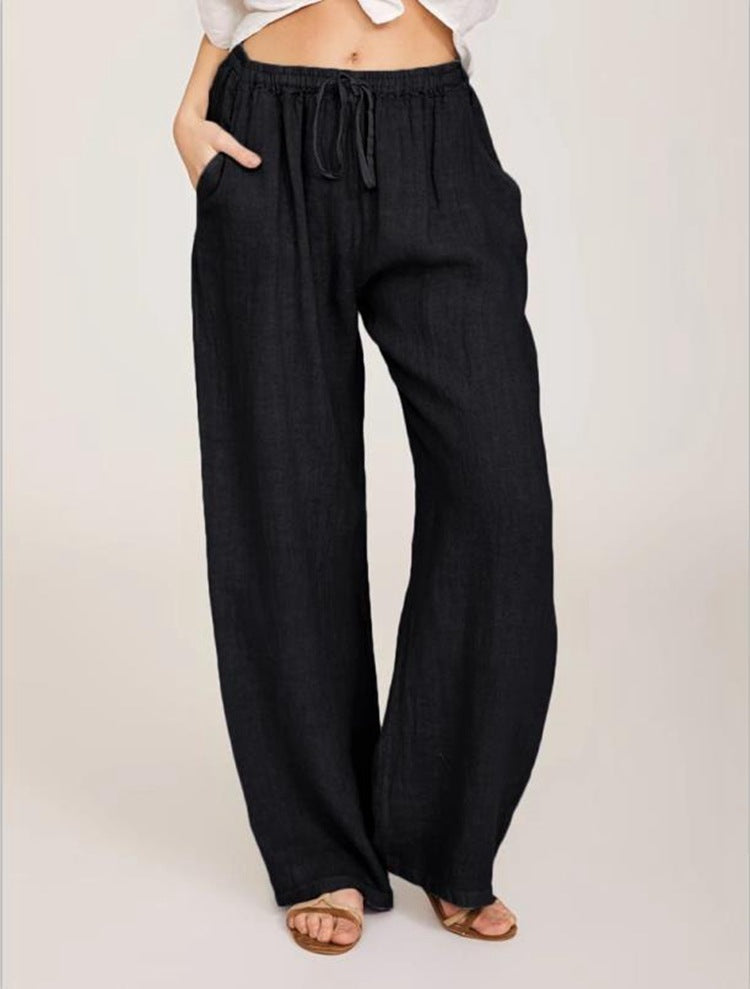 Signature GetUp Women's Cotton Linen Loose Yoga Pants – Wide-Leg High Waist Comfy Lounge Trousers with Belt