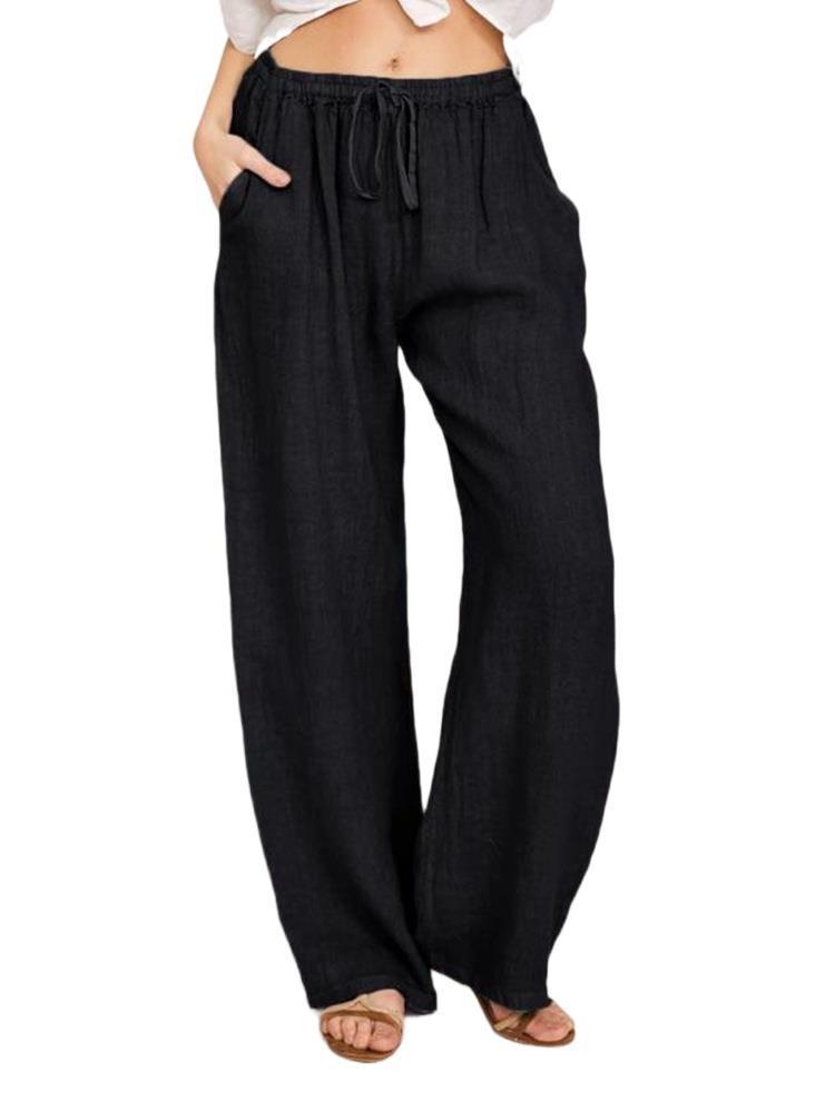 Signature GetUp Women's Cotton Linen Loose Yoga Pants – Wide-Leg High Waist Comfy Lounge Trousers with Belt