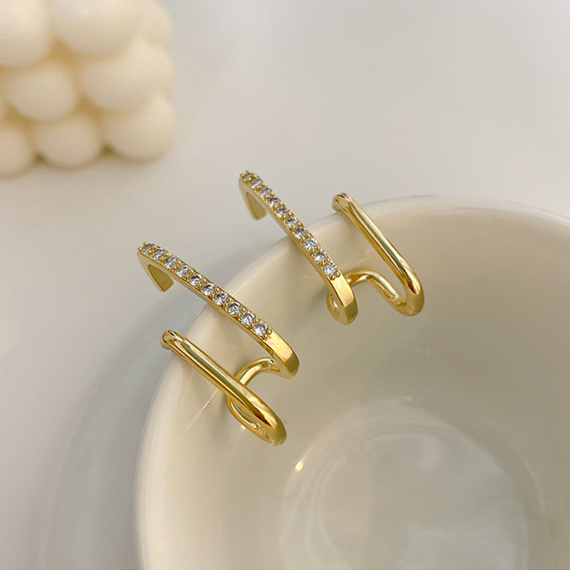 Signature GetUp U-Shaped Gold Earrings – Double Circle 925 Silver Needle Diamond-Encrusted Women’s Fashion Jewelry