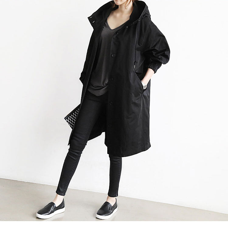 Signature GetUp Women's Long Sleeve Button Hooded Plain Windbreaker – Casual Loose Jacket with Pockets for Travel & Outdoor