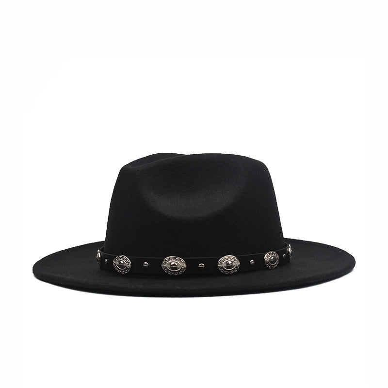 Signature GetUp Black Cowboy Hat with Metal Stud Rim – Big Brim Western Felt Hat for Men & Women