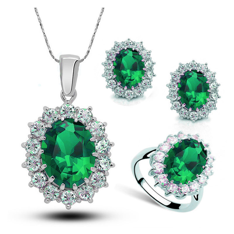 Signature GetUp Crystal Jewelry Bridal Necklace Earrings Ring Set – Elegant Korean Style Copper Accessories for Weddings