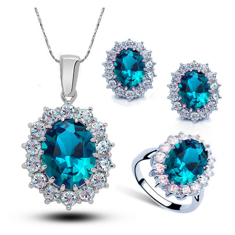Signature GetUp Crystal Jewelry Bridal Necklace Earrings Ring Set – Elegant Korean Style Copper Accessories for Weddings