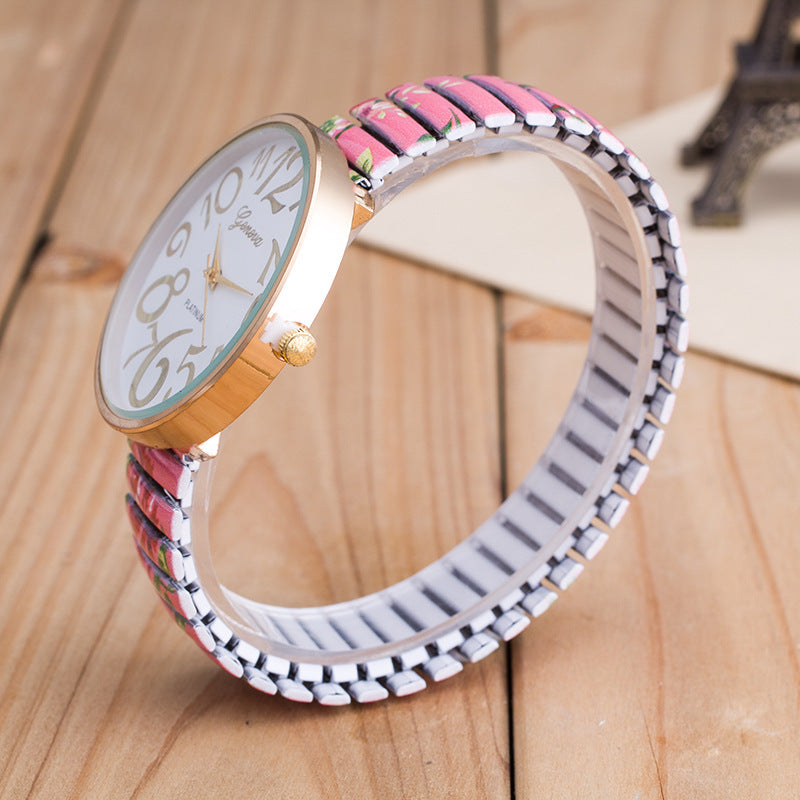 Signature GetUp - Elastic Band Ladies Watch - Quartz Movement, Stainless Steel Strap, Fashionable Design, Round Dial