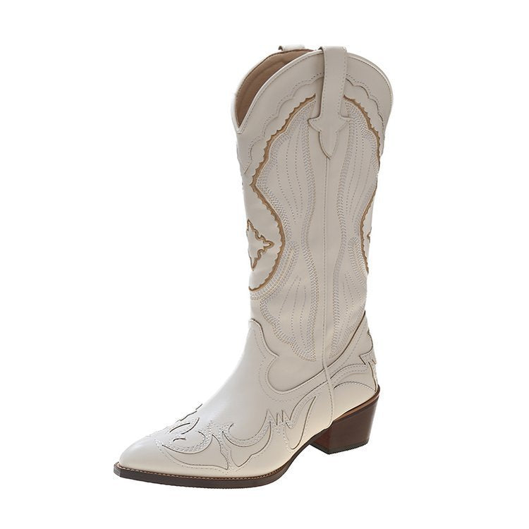 Signature GetUp USS Shoes Romina Women’s Western Boots – Plus Size Chunky Heel Pointed Toe Embroidered Cowboy Boots