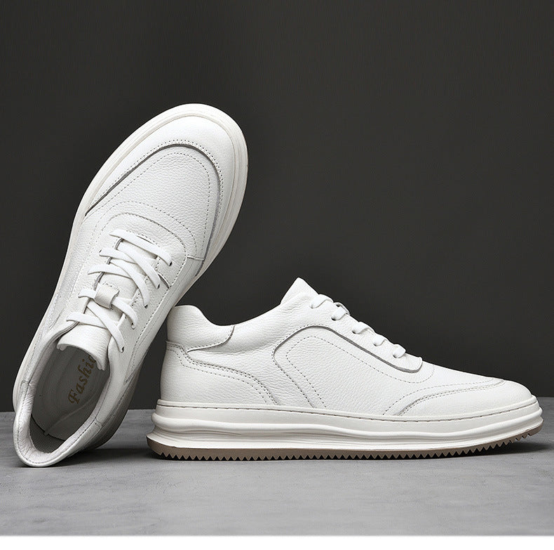 Signature GetUp Korean Style Men’s Sneakers – Casual Leather Low-Top Shoes, Genuine Cowhide Streetwear Trainers for All Seasons
