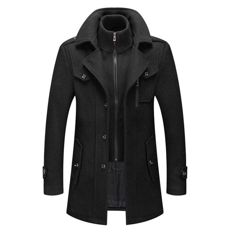 Signature GetUp Fashion Double Collar Wool Coat – Cold-Resistant Plus Cotton Woolen Men's Jacket for Business & Winter Style