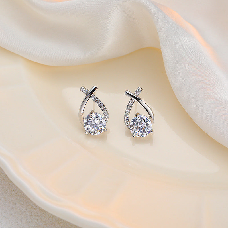 Signature GetUp Cross Stud Earrings – Women’s Elegant Alloy Earrings with Diamond Inlay in Silver or Gold