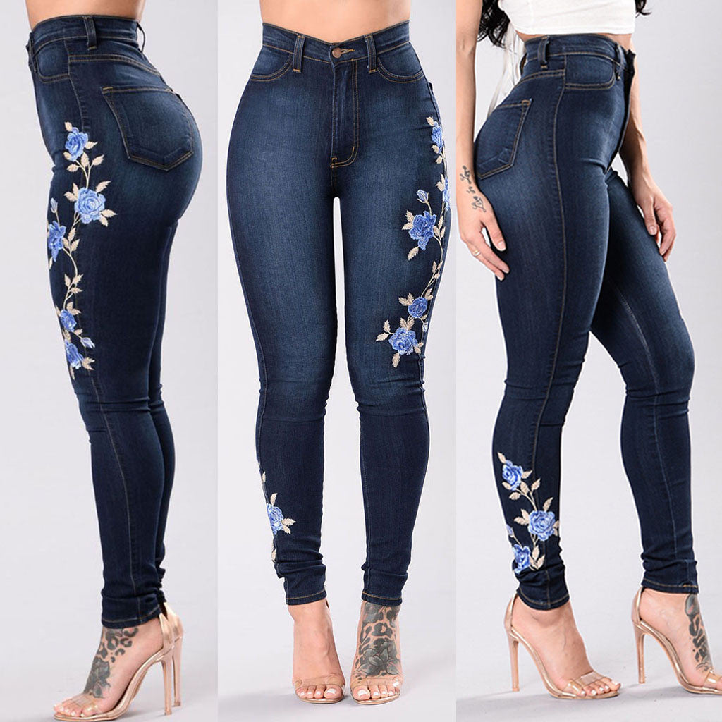 Signature GetUp Women’s Embroidered Jeans – Boho Chic Denim, European & American Casual Cotton Spandex Blend High-Quality Jeans
