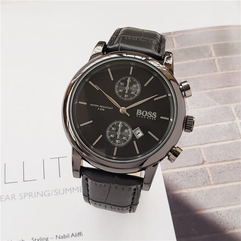 Signature GetUp - Men Quartz Watch – High-Quality Stainless Steel Pin Buckle & Imitation Leather Strap | 40.5mm Dial