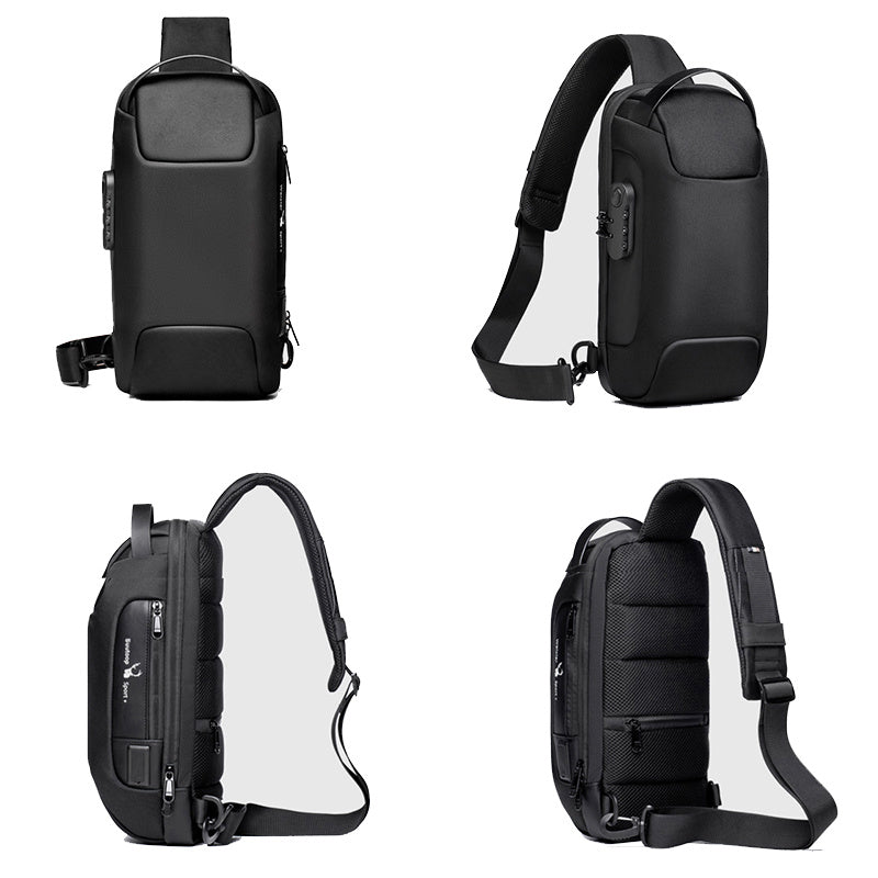 Signature GetUp - Men’s Anti-Theft Chest Bag – Large Capacity, Scratch-Resistant, Waterproof Messenger Bag with USB Charging