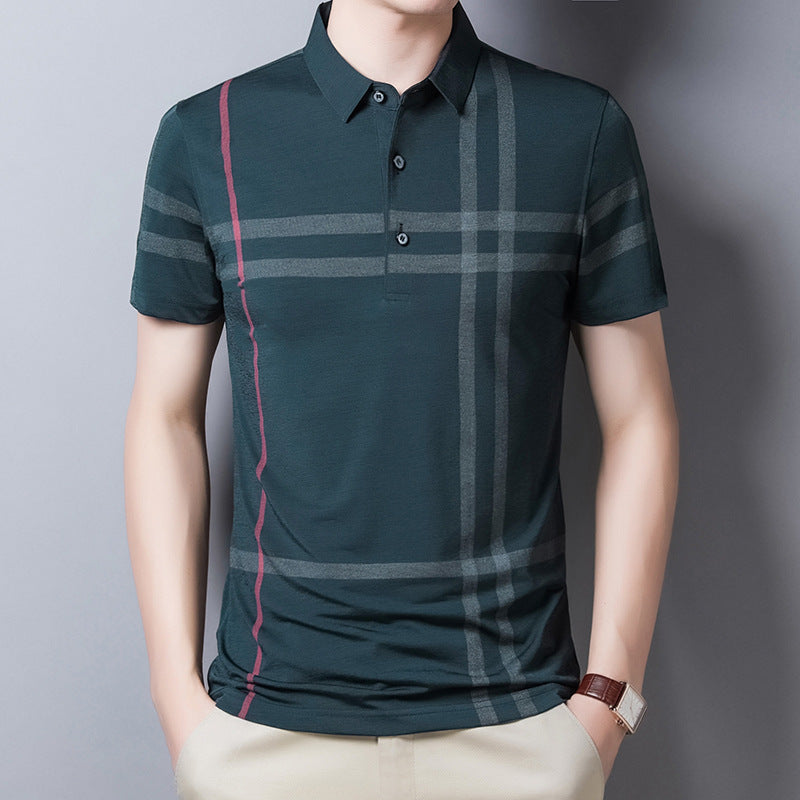 Signature GetUp - Men's Summer Striped Polo Shirt | Slim Fit Short Sleeve Streetwear Tops in Cotton