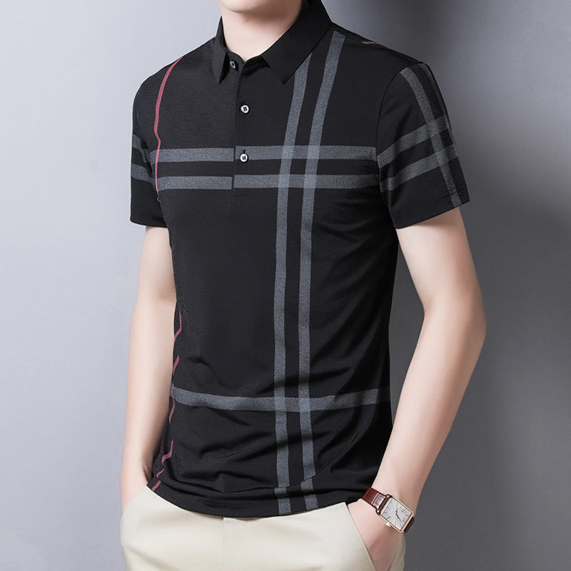 Signature GetUp - Men's Summer Striped Polo Shirt | Slim Fit Short Sleeve Streetwear Tops in Cotton