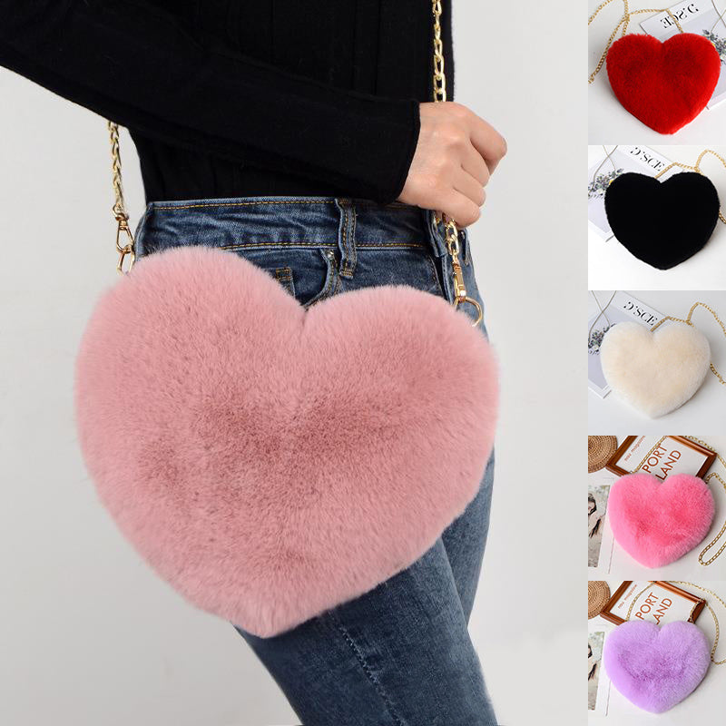 Signature GetUp Heart Shape Shiny Knit Shoulder Bag – Plush Valentine's Day Purse for Women with Chain Strap