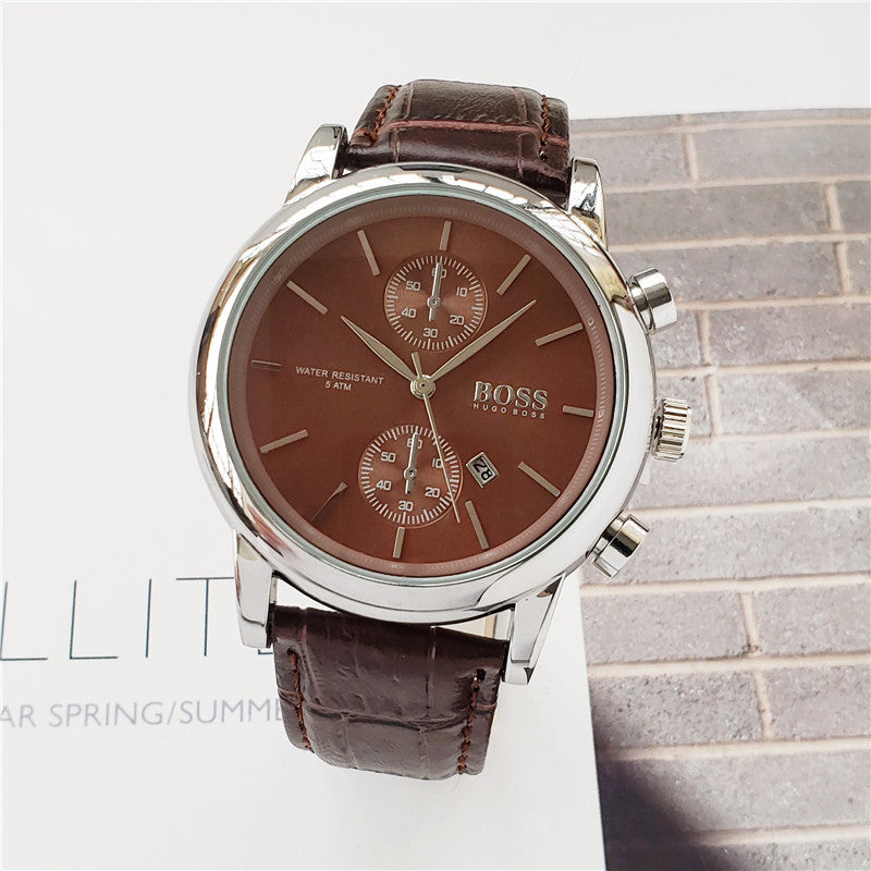 Signature GetUp - Men Quartz Watch – High-Quality Stainless Steel Pin Buckle & Imitation Leather Strap | 40.5mm Dial