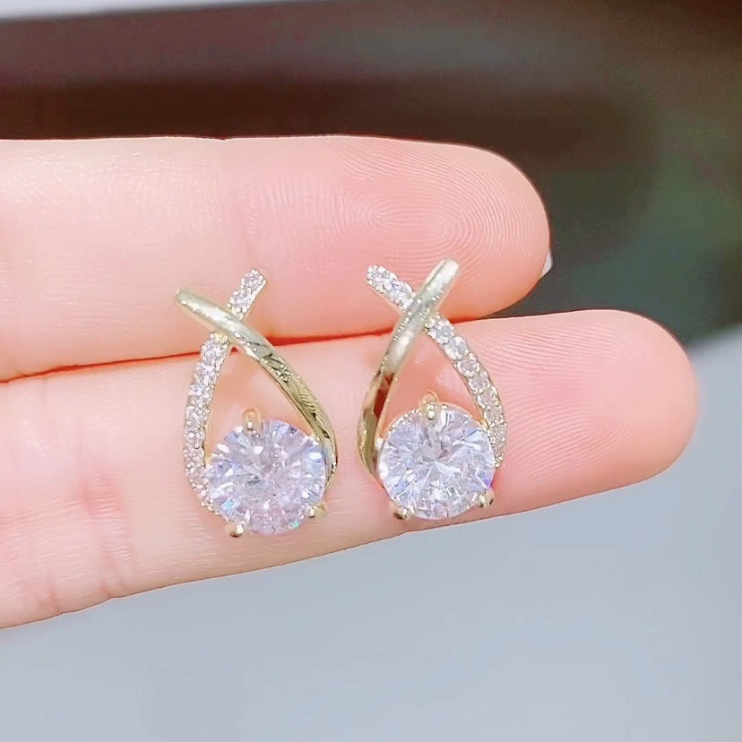 Signature GetUp Cross Stud Earrings – Women’s Elegant Alloy Earrings with Diamond Inlay in Silver or Gold