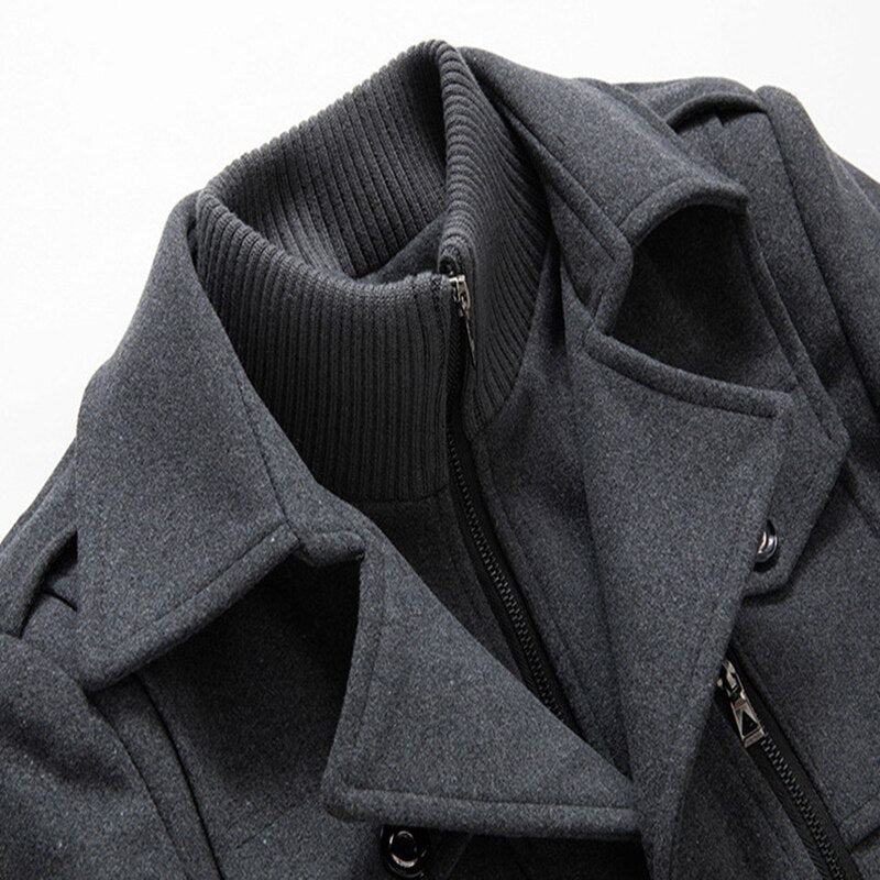 Signature GetUp Fashion Double Collar Wool Coat – Cold-Resistant Plus Cotton Woolen Men's Jacket for Business & Winter Style