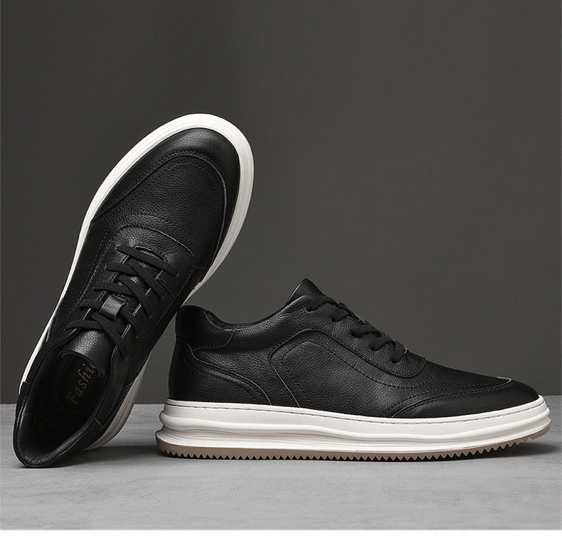 Signature GetUp Korean Style Men’s Sneakers – Casual Leather Low-Top Shoes, Genuine Cowhide Streetwear Trainers for All Seasons