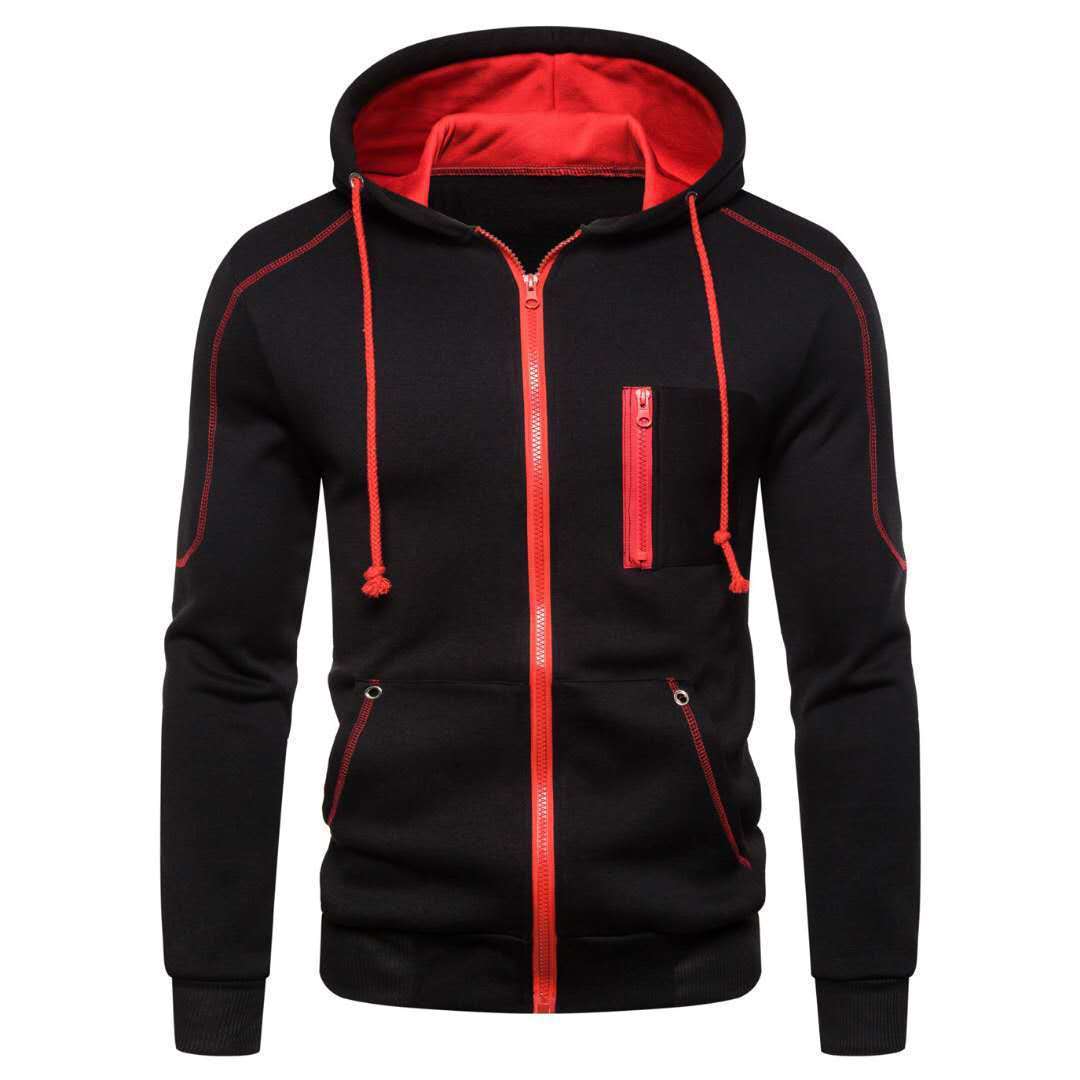 Signature GetUp Men's Sports Hoodie – Black, White, Army Green, Red | Loose Fit Zip-Up Cardigan with Plus Cashmere Lining