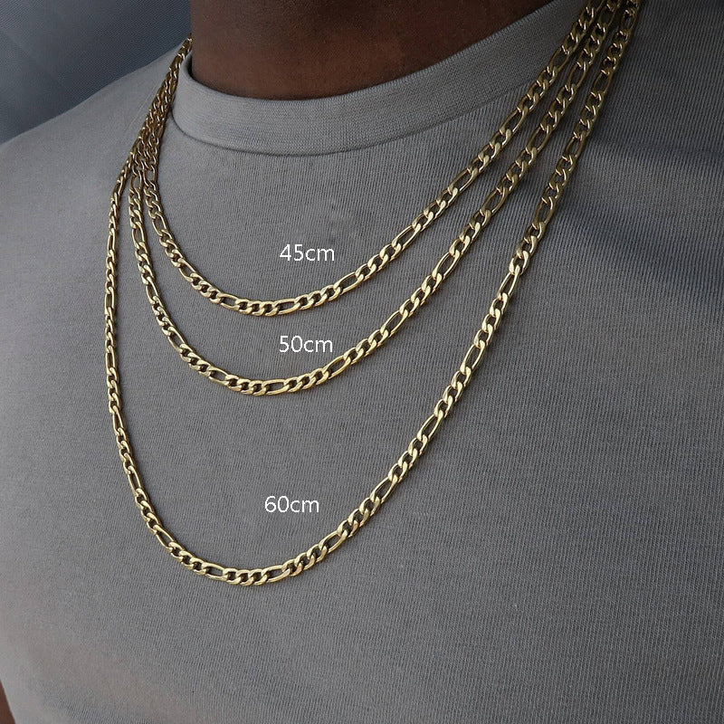 Signature GetUp Fashion New Figaro Chain Necklace – Men’s Simple Gold or Silver Alloy Chain in Multiple Lengths