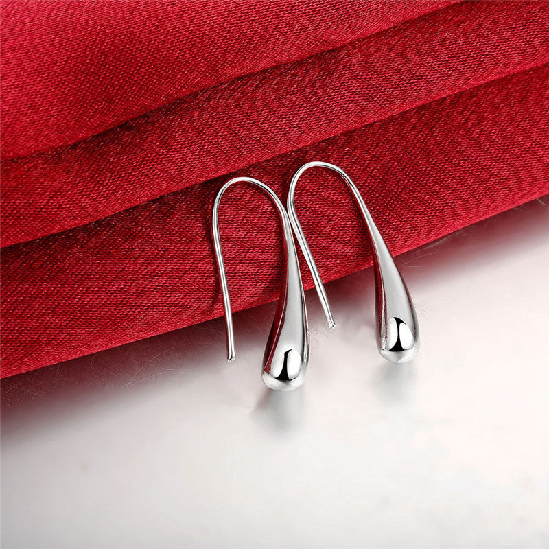 Signature GetUp 925 Sterling Silver Water Drop Pendant Earrings – Women’s Elegant Ear Hook Design