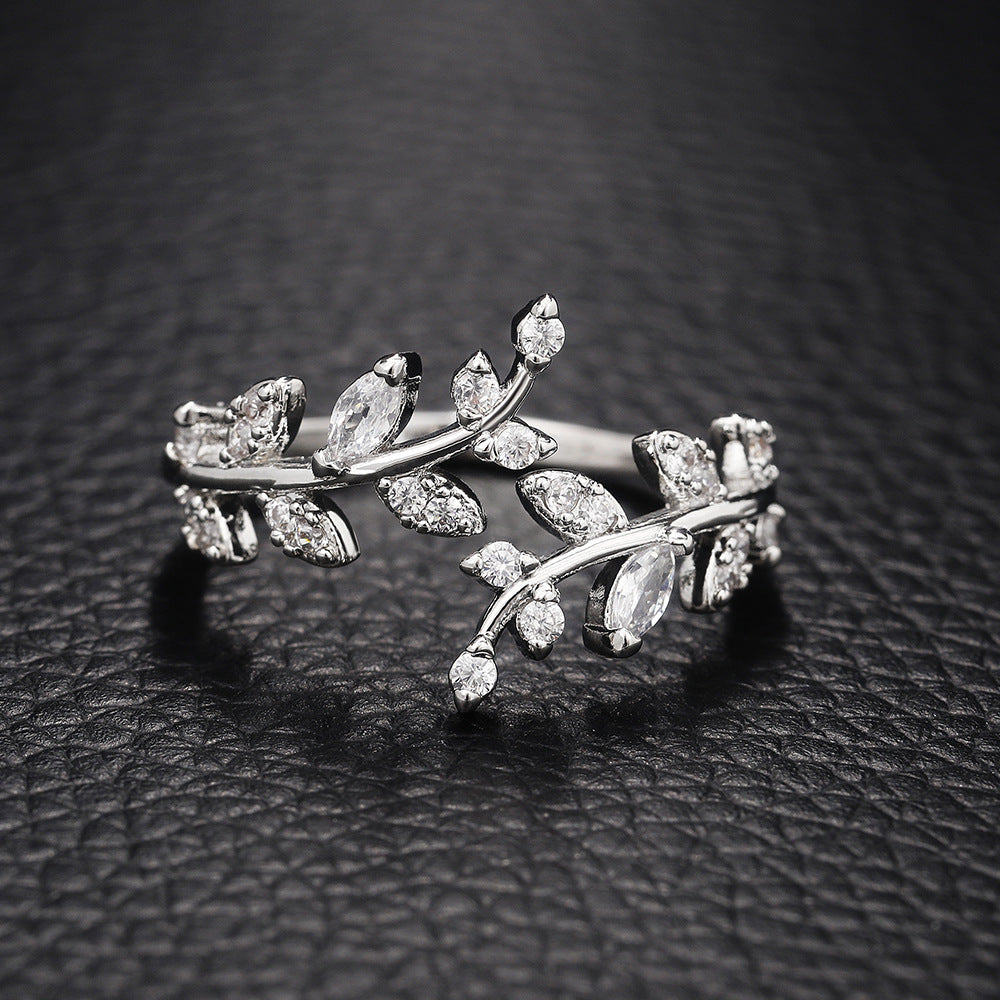 Signature GetUp Olive Party Ring – Women’s Stylish Adjustable Leaf Ring with Zircon in White Gold or Gold Finish