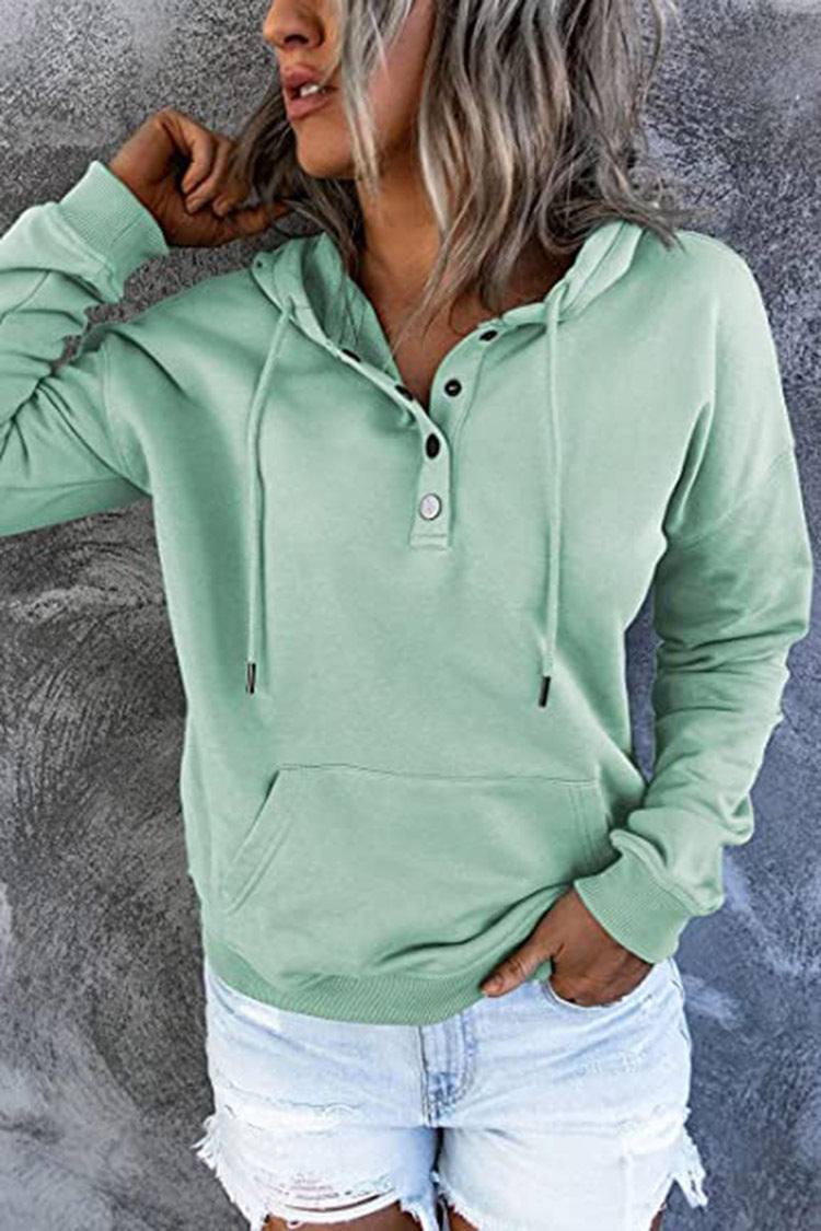 Signature GetUp Women’s Casual Hoodie – Long Sleeve Button Drawstring Sweatshirt with Pockets, Loose Fit Pullover for Spring & Autumn