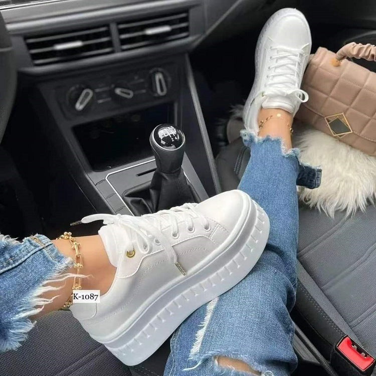 Signature GetUp Casual Platform Women's Shoes – Flat Round Toe Patent Leather Lace-Up Sneakers for Women (Sizes 37–43)