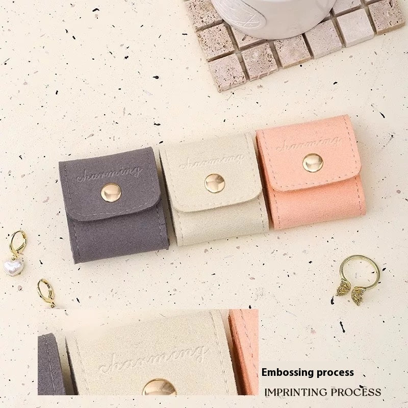 Signature GetUp Mini Jewelry Bag – Compact & Secure Microfiber Ring Organizer, Portable Travel Jewelry Case in Gray, Cream & Pink