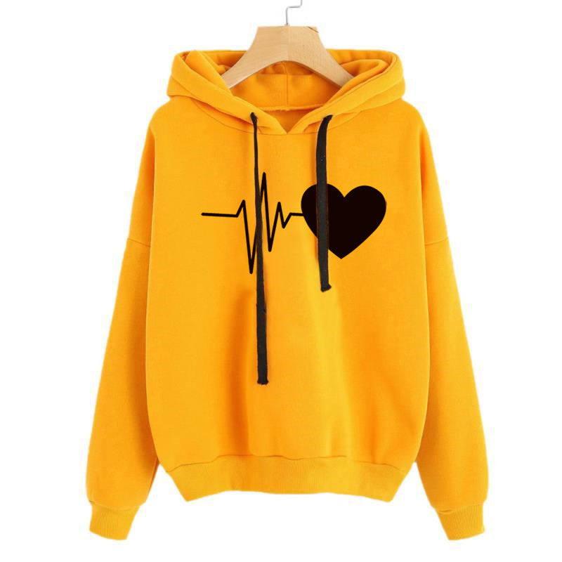 Signature GetUp Heart Print Hoodie for Women – Streetwear Pullover Sweatshirt, Long Sleeve Casual Hoodie for Spring & Autumn