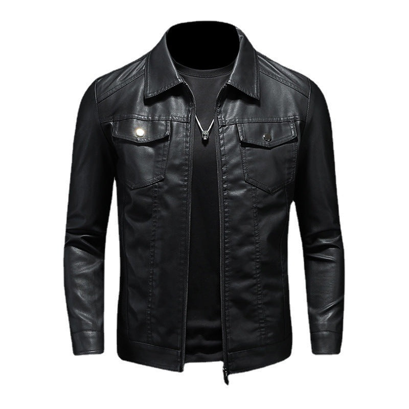 Signature GetUp Classic Slim Fit Faux Leather Jacket with Zipper – Men's Fashion Casual Solid Color Biker Style