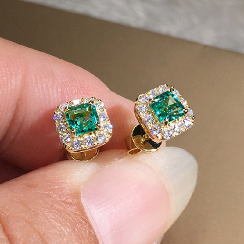 Signature GetUp Eternity Green CZ Stud Earrings – Women’s Gold Color Luxury Zircon Jewelry, Elegant Bridal & Party Accessories