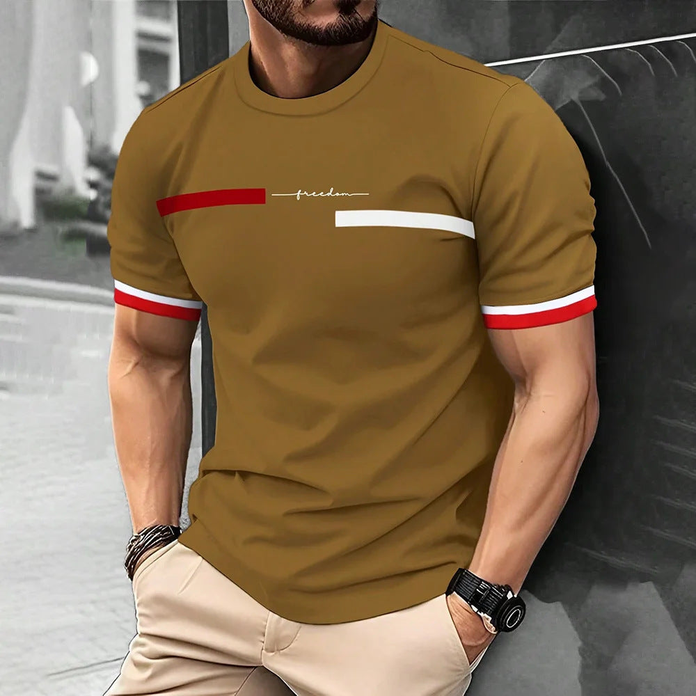Signature GetUp Men’s T-shirt – Elegant Striped Letter Print Hip Hop 3D Digital Printing Loose Summer Cotton Blend Tee