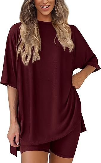 Signature GetUp Breezy Lounge Duo – Oversized Shirt & Shorts Set, Women’s Solid Color Two-Piece Suit for Casual Comfort & Street Style