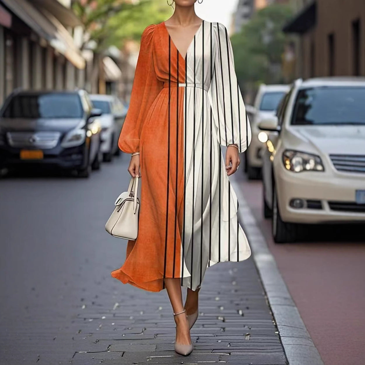 Signature GetUp - Women’s Casual Outdoor Sexy Maxi Midi Skirt Dress - Chiffon Pullover with Long Sleeves & Swing Skirt