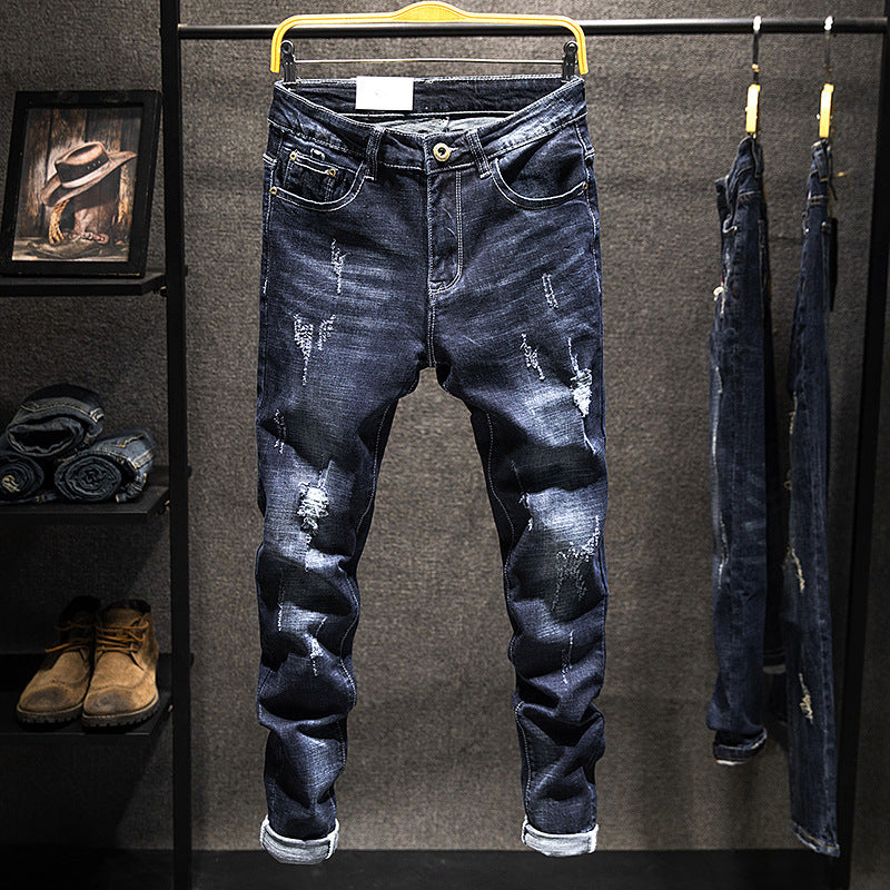 Signature GetUp Men’s Slim-Fit Denim Jeans – American Elastic Straight Cotton Pants, Korean Style Fashion Ripped Blue & Black Casual Trousers