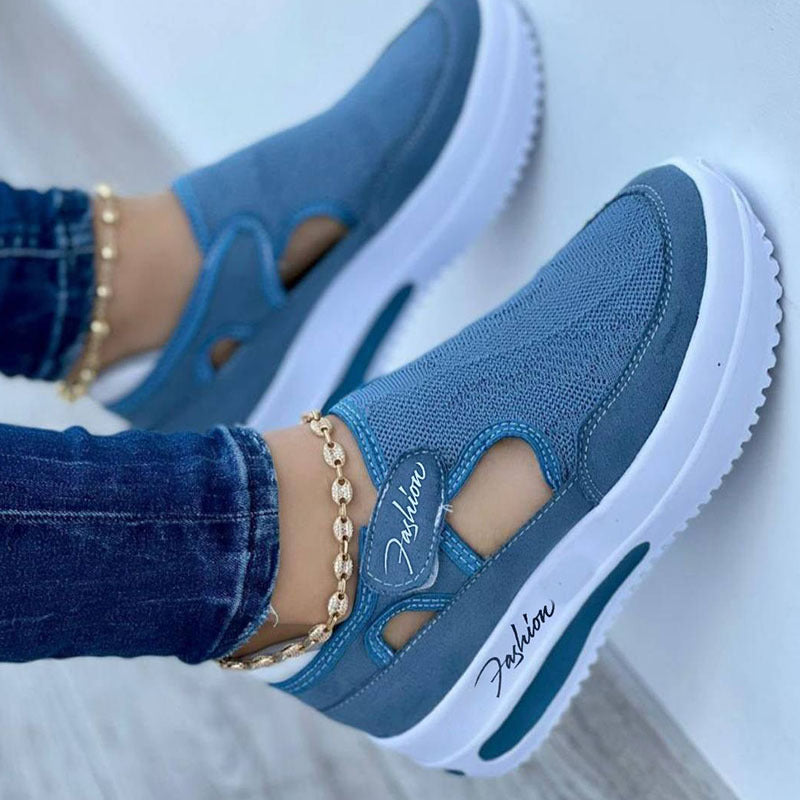 Signature GetUp Red Casual Hollowed Out Patchwork Mesh Shoes – Women’s Flat Fly Knit Breathable Velcro Sneakers
