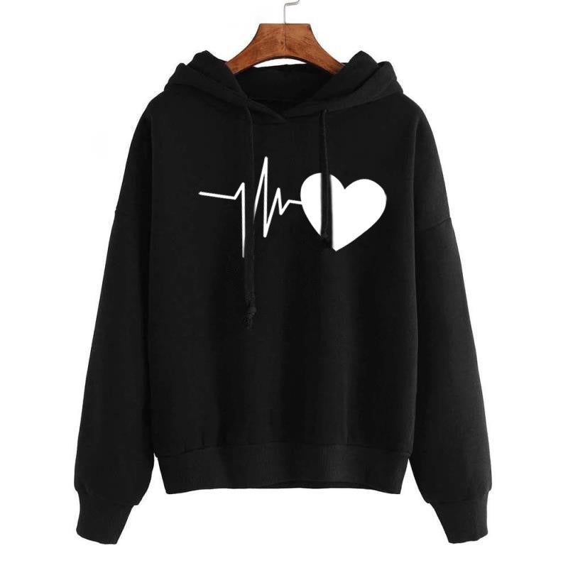 Signature GetUp Heart Print Hoodie for Women – Streetwear Pullover Sweatshirt, Long Sleeve Casual Hoodie for Spring & Autumn