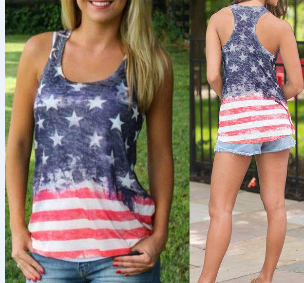 Signature GetUp Women's USA Flag Graphic T-Shirt – Sleeveless Patriotic Milk Silk Tee for 4th of July & Summer Vibes