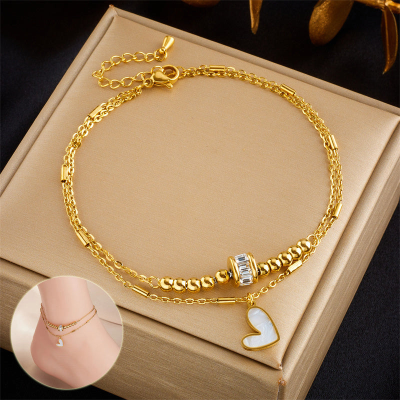 Signature GetUp Boho Love Heart Double-Layer Ankle Chain – Fashion Charm Bracelet for Women