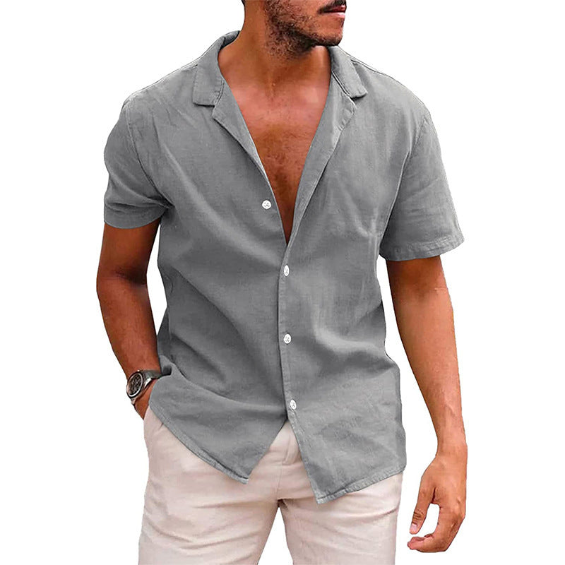 Signature GetUp - Men's Casual Button-Down Shirt - Short Sleeve Beach Shirt in Linen Cotton | Stylish Summer Tops