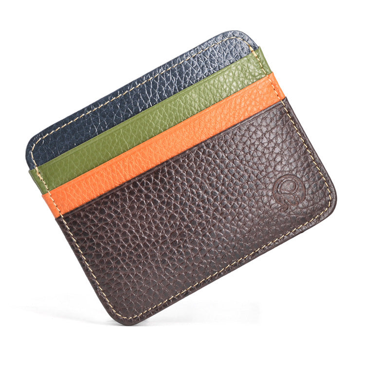 Signature GetUp Genuine Leather Bank Card Holder Wallet – Ultra-Thin Minimalist Color Matching Design for Men & Women