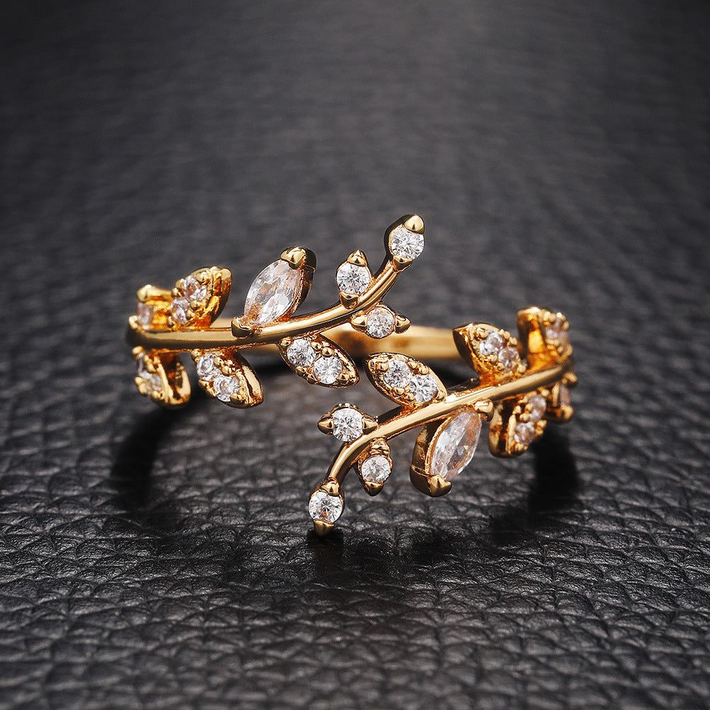 Signature GetUp Olive Party Ring – Women’s Stylish Adjustable Leaf Ring with Zircon in White Gold or Gold Finish