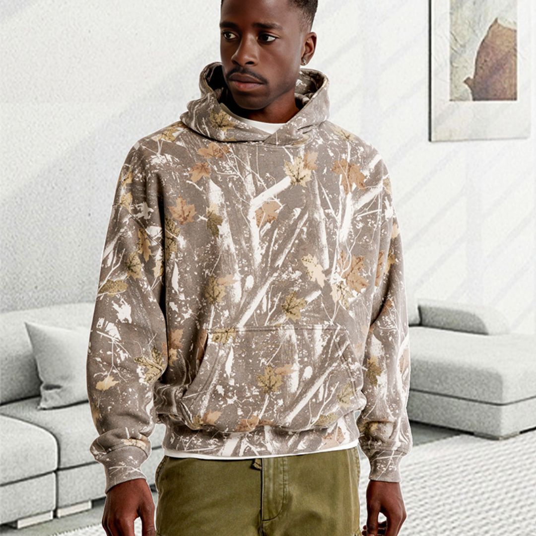 Signature GetUp Camo Pullover Hooded Sweatshirt – 3D Tie-Dye Unisex Loose Hoodie | Retro Long Sleeve Casual Style